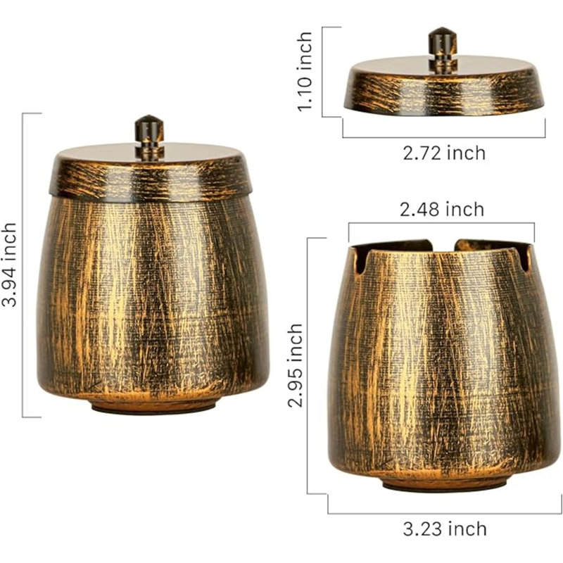 Petit cendrier rétro sans odeur avec couvercle pour cigares pour l'extérieur, cendrier décoratif en métal pour la terrasse à l'extérieur de la maison, cuivre