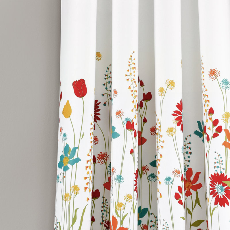 Clarissa Floral Turquoise Tangerine Polyester Blackout Curtain Panels