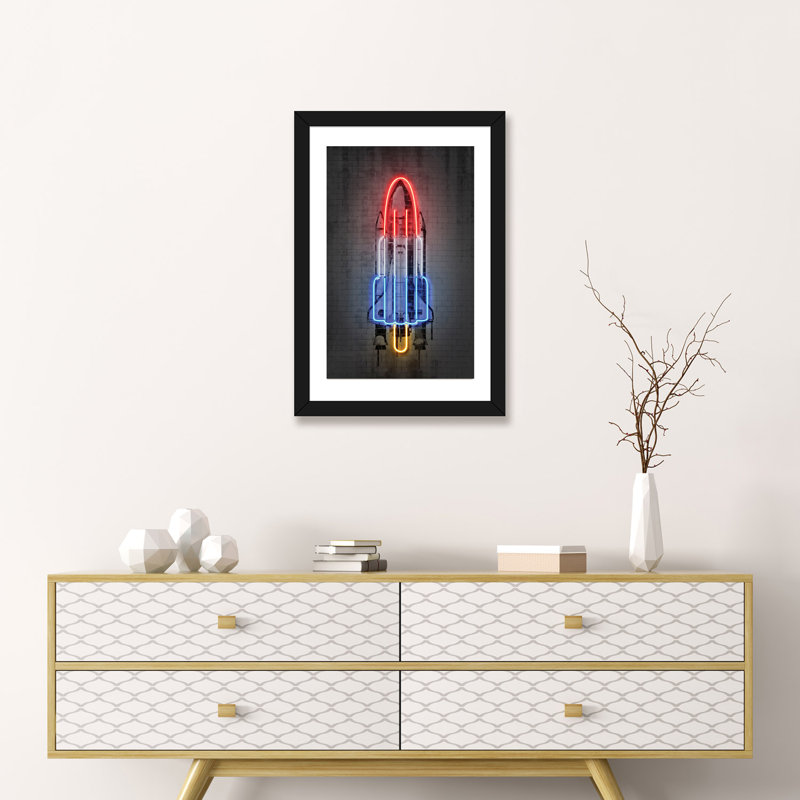 «Rocket» - Imprimé, H 24 po x l 16 po x P 1 po, Papier beaux-arts encadré noir