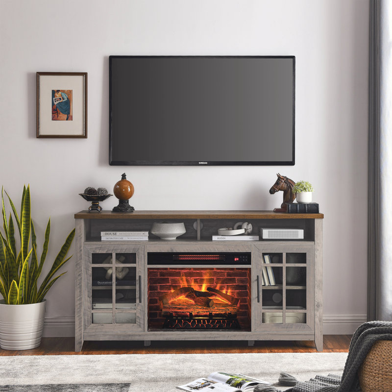 TV Media Stand with Electric Fireplace KD Inserts Heater