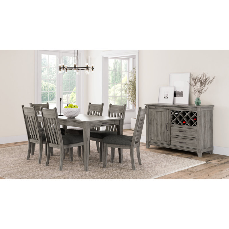 Table de salle à manger rustique gris avec deux tiroirs de rangement et rallonge