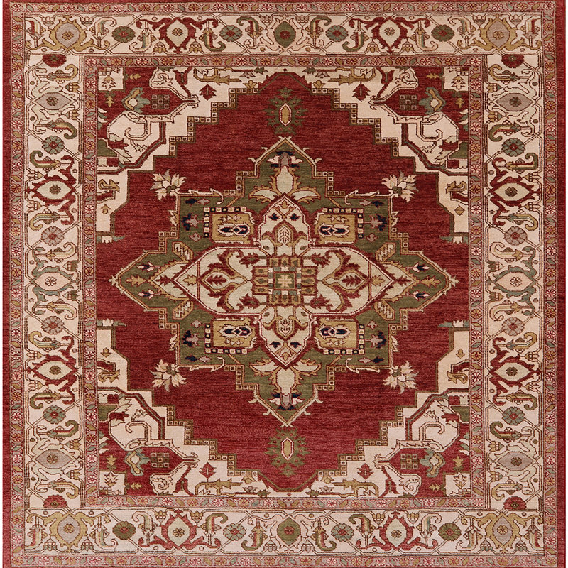 Tapis oriental rouge / beige, Carré 8 pi