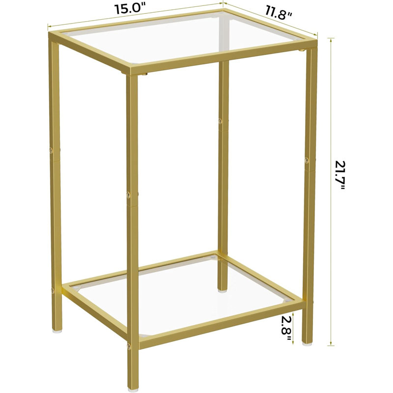 Andromedae Side Tables Set of 2, End Tables with Tempered Glass, 2-Tier Nightstands with Storage Shelves, Coffee Table with Modern Style, Slim Sofa Table for Living Room, Bedroom, 11.8" D x 15" W, Golden