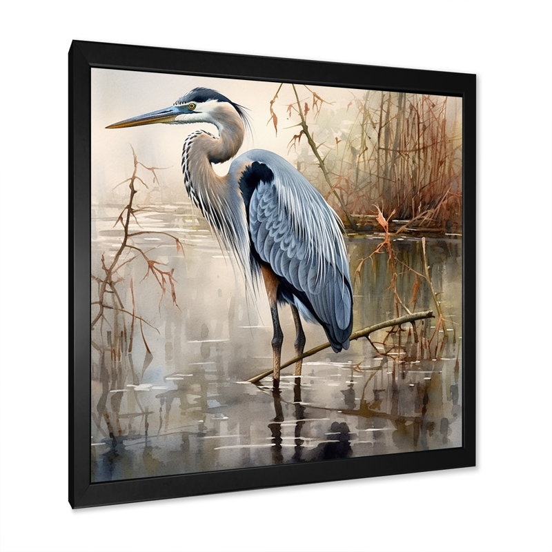 «Graceful Heron Waterbird IV - Heron», art mural, Noir, H 16 po x l 16 po, Cadre photo unique