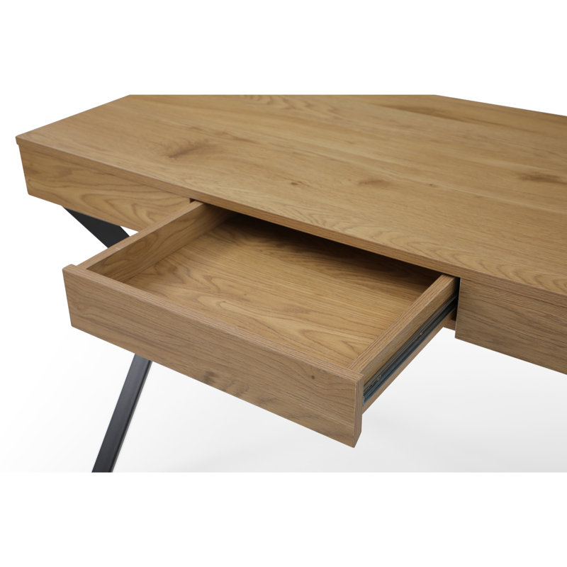 Bureau à pieds en X avec tiroir, Naturel / noir