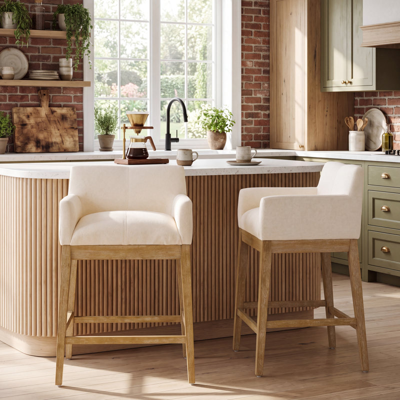 Tabouret Jorik, Coussin beige / structure naturelle, 2