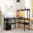 Chilmark L Shaped Desk with Hutch, LED Lights, Reversible Corner Desk with Power Outlet-540284342