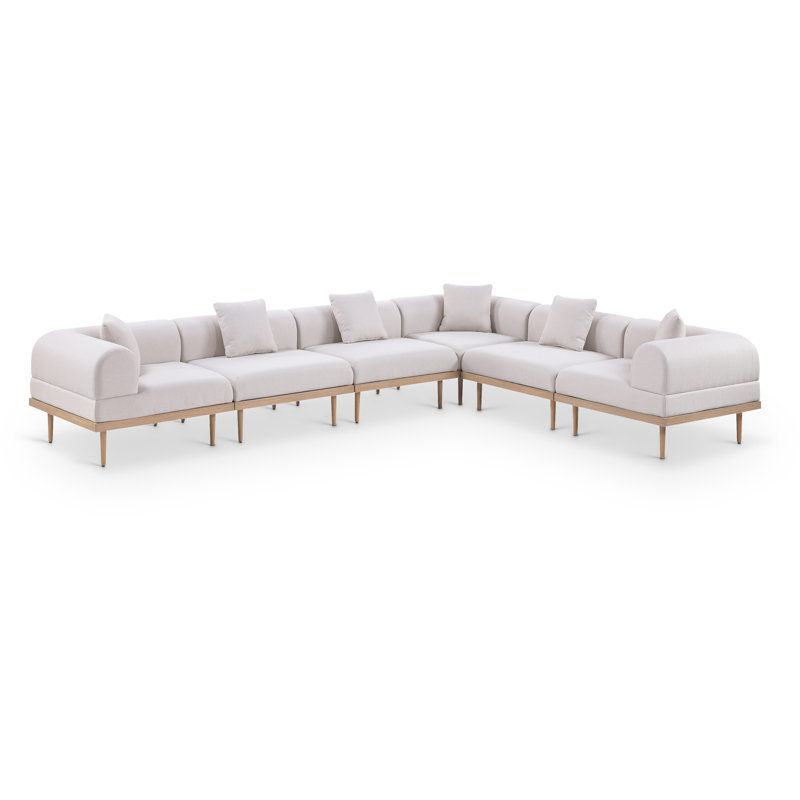 Madeleine 142" Resilient Water Resistant Olefin Fabric Upholstered 6Pc. Outdoor Patio Modular Sectional, Beige