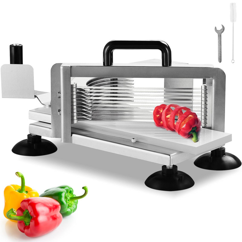 Trancheuse à tomates, 15,75 po x 7,49 po x 8,27 po, acier inoxydable, 1 pièce, manuel, argent, taille de tranche de 1/4 po