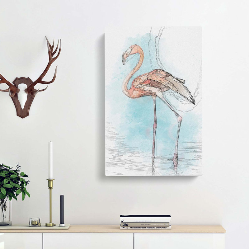 Flamingo Bird in Abstract - Wrapped Canvas, 91cm H x 60cm W x 3cm D