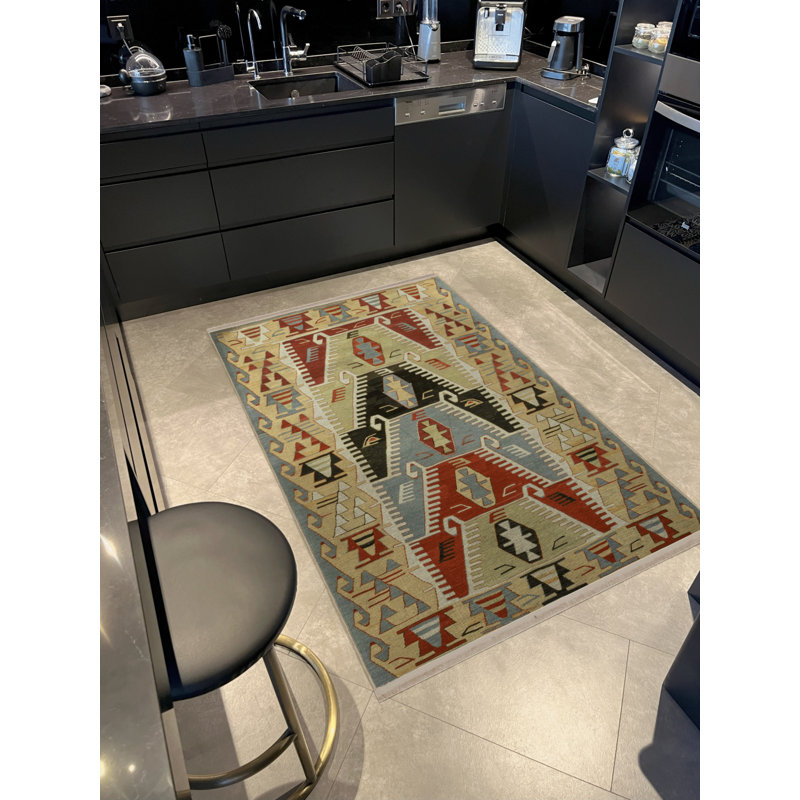 Tapis décoratif multicolore à motif frangé, Tapis de couloir 4 pi x 8 pi 3 po