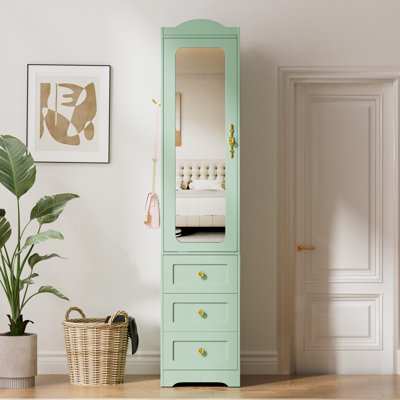 Wardrobe Closet & Storage Cabinet With Mirror, 3 Drawers, Hanging Rod, And Motion Sensor Led Light For Bedroom Organization by Winston Porter