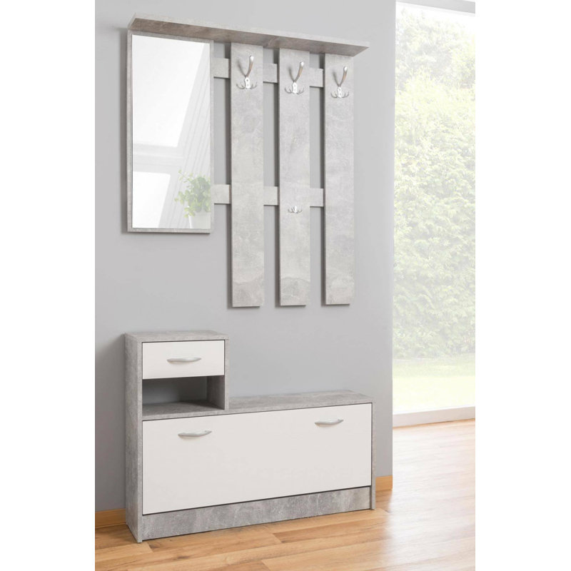 Emilce Hall Tree 100cm Wide with Bench, Grey