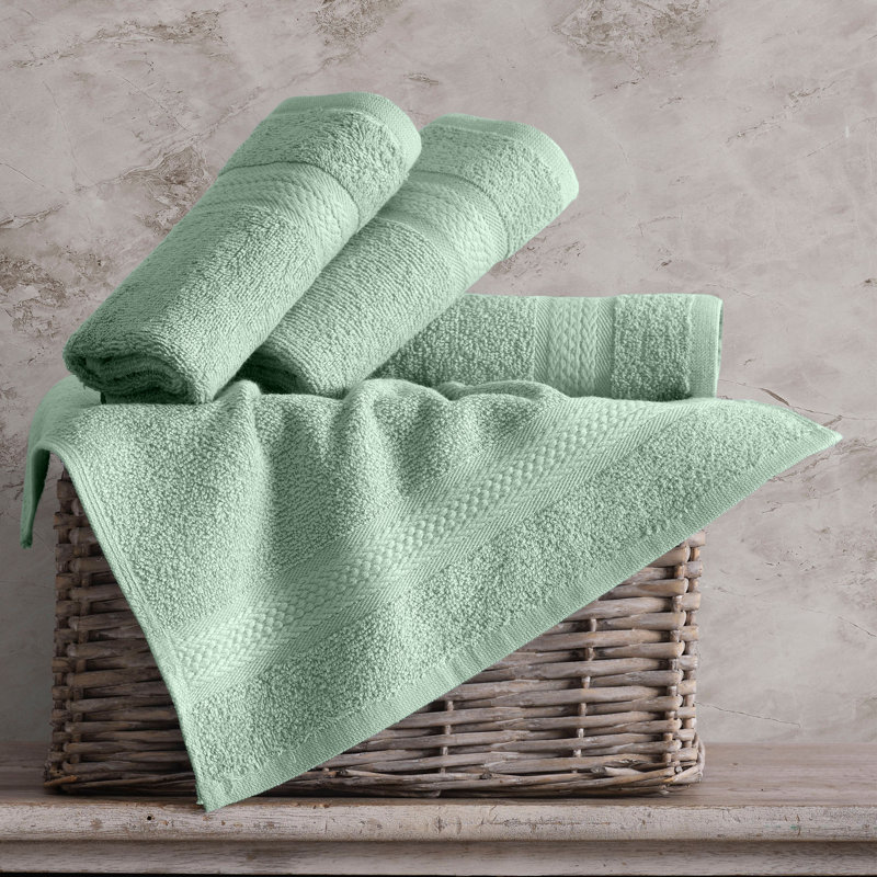 4-Piece Quick-Dry Turkish Cotton Washcloth Set, 13x13 Absorbent Face Cloths, Light Green