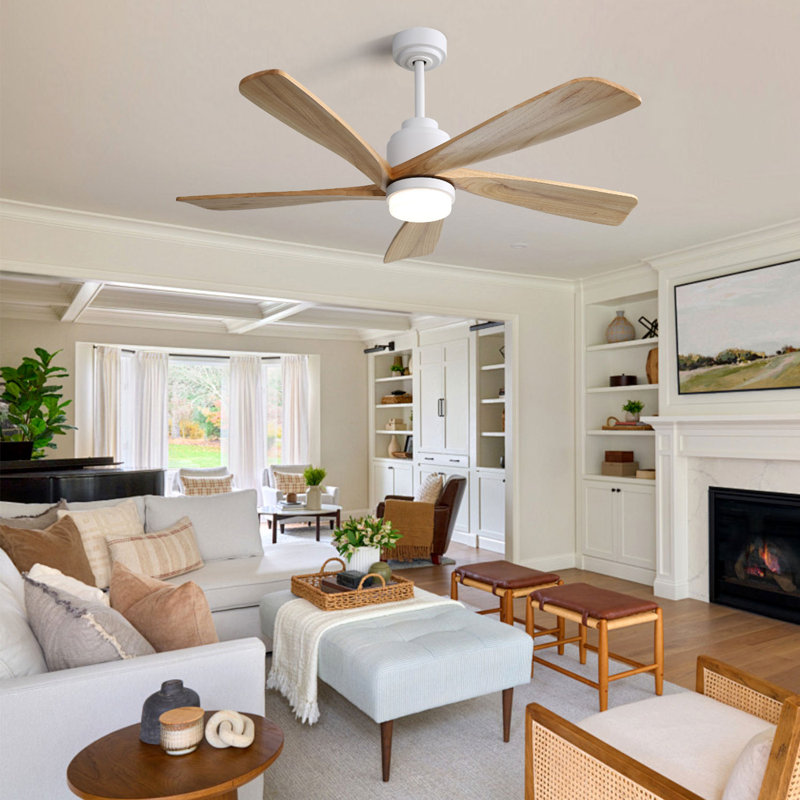 52'' Ceiling Fan with LED Lights, Natural Wood