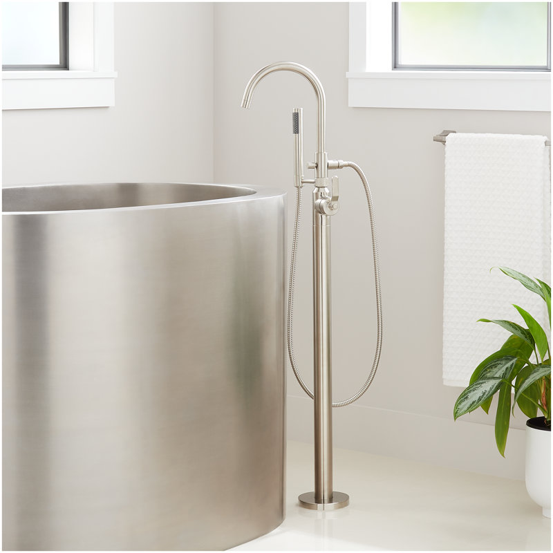 Gunther Freestanding Tub Faucet with Hand Shower with Rough-In Valve - Brushed Nickel, Brushed Nickel