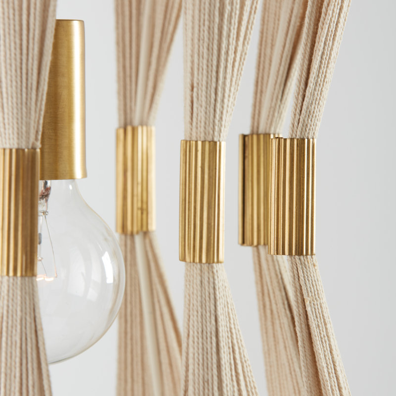 Luminaire suspendu cylindrique unique à 1 lumière avec accents de corde Bianca, Corde naturelle blanchie