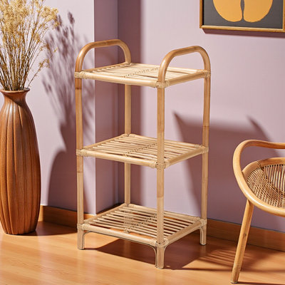 Finleigh Rattan 3-Tier Display Shelf in Natural Brown Finish, 31.37" H X 15.45" W X 13.58" D