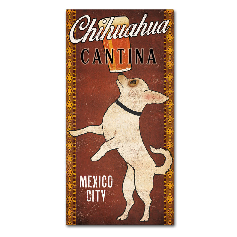 «White Chihuahua on Red» par Dreyanna, affiche vintage sur toile tendue, H 32 po x l 16 po