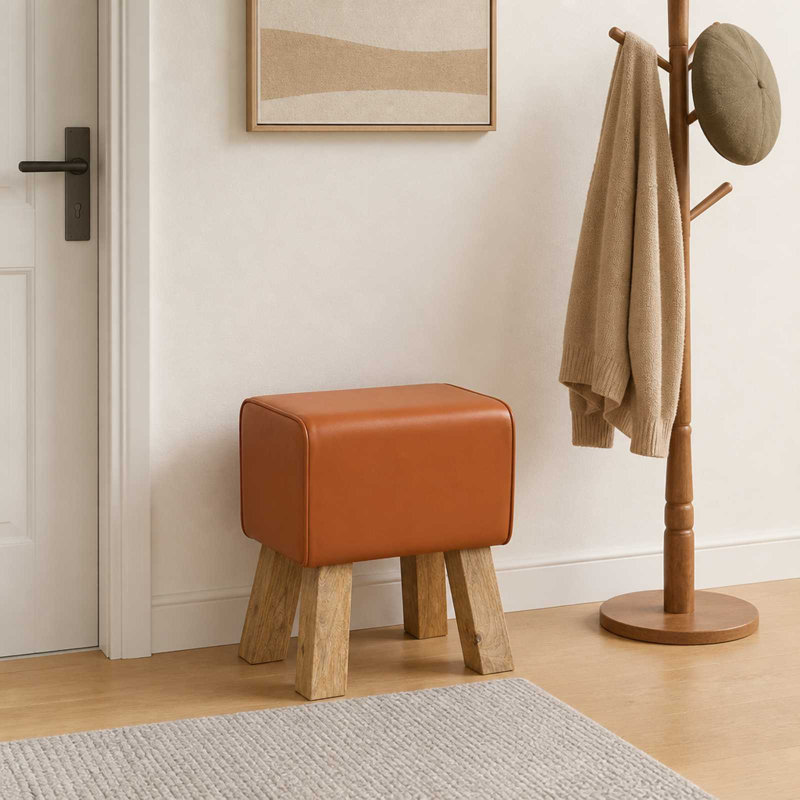 Upholstered Bench, 45cm H x 40cm L x 30cm D, Brown