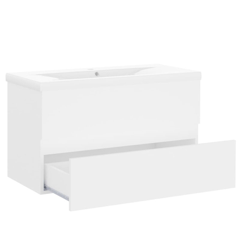 Ebern Designs Audine 17.72mm L x 39.5mm W Ceramic Rectangular Sink with Tap and Overflow, White