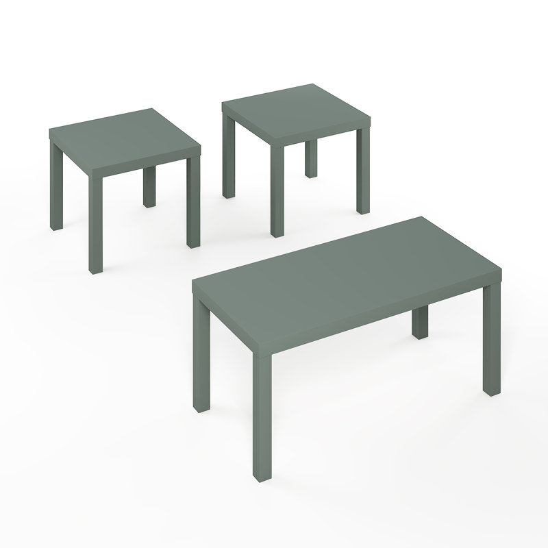 Ensemble de 3 tables basses Classic, table basse rectangulaire moderne avec 2 tables d'appoint, tables de bout, plateau de table épais de 1,8 pouce pour le salon, le bureau personnel, blanc