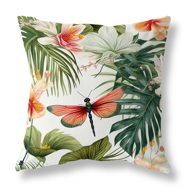 Oreiller réversible intérieur / extérieur Dragonfly Dreamscape, Vert/rouge, H 16 po x l 16 po