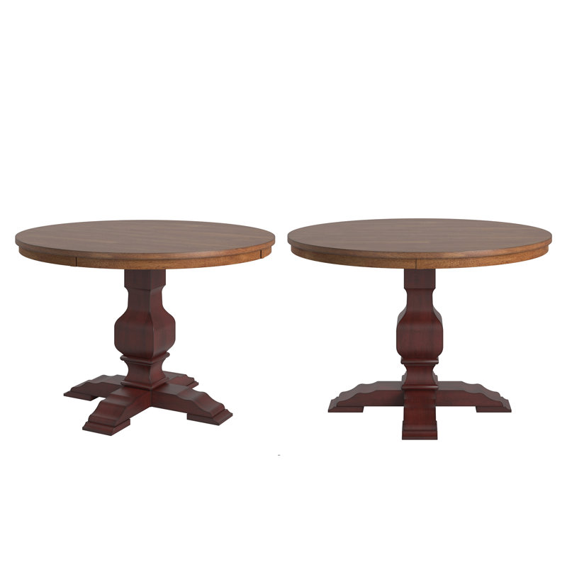 Table de salle à manger à piédestal en bois d'hévéa massif Fortville, Baie antique
