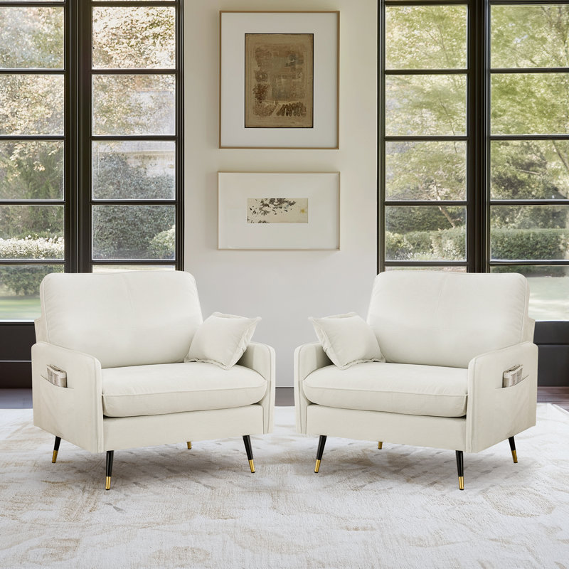 38.6" Upholstered Sofa Single Sofa Armchair With One Pillow, Chenille Fabric, Beige