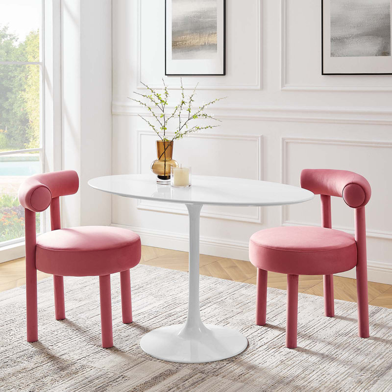 Lippa 48" Oval Wood Grain Dining Table, White, White