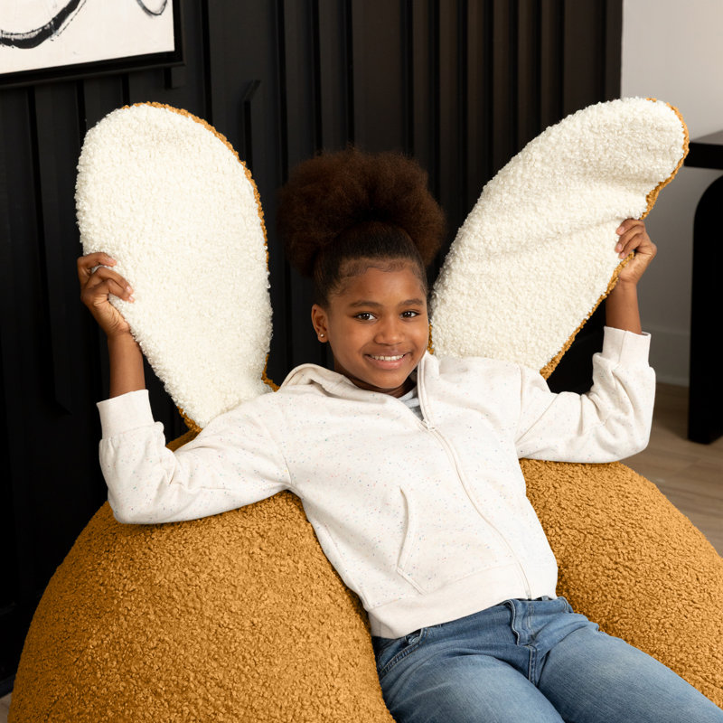Raven-Symoné Home Hopseat Bunny Oval Shaped Large Bean Bag Chair With Ears, Ultra Soft Shearling - Gold, Gold Boucle