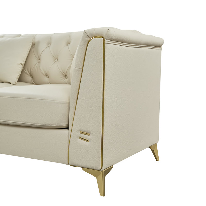 Canapé Chesterfield 61,8 po, Similicuir beige