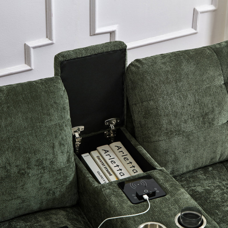 Spacious Modern Green Sectionals With Multifunctional Storage And Led Lighting