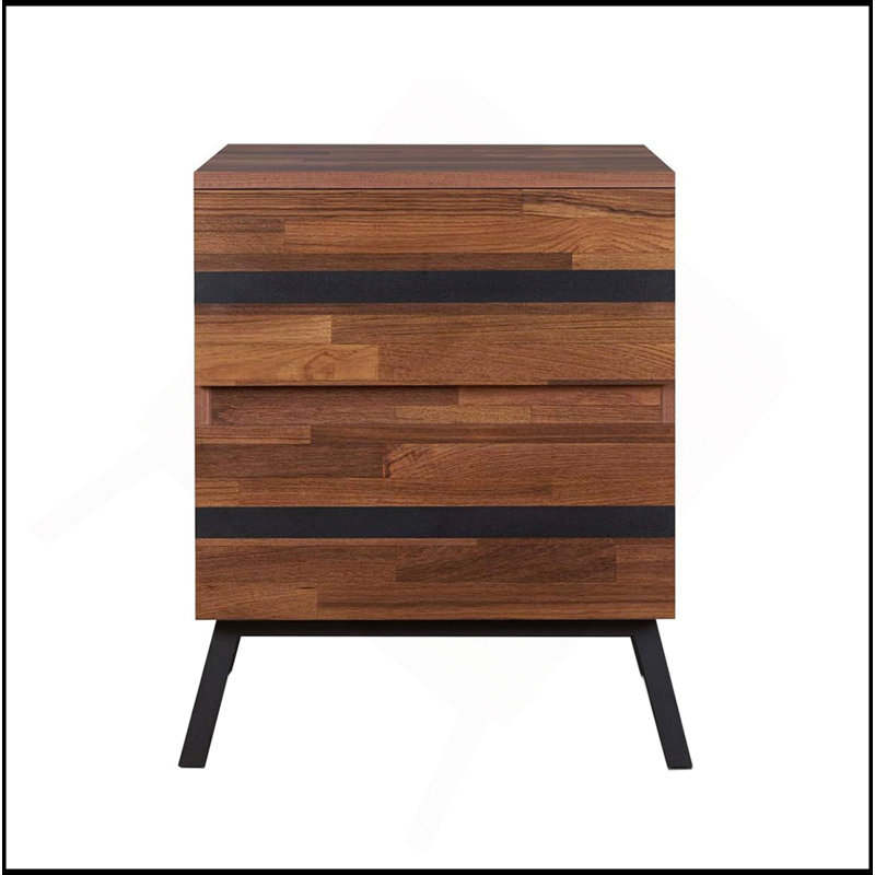 Table de chevet 2 tiroirs avec pieds inclinés, noyer