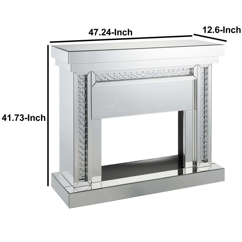 Wood and Mirror Electric Fireplace with Embedded Faux Crystals, Clear