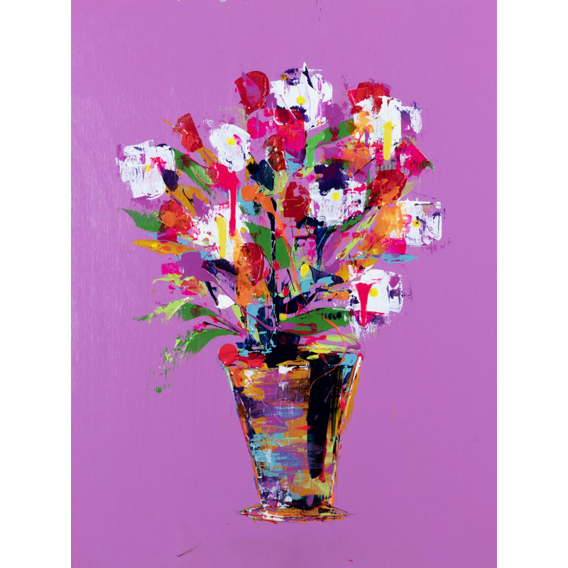 Flowers On Pink Print by Jphono 1, Wrapped Canvas, 32" H x 24" W, No Mat