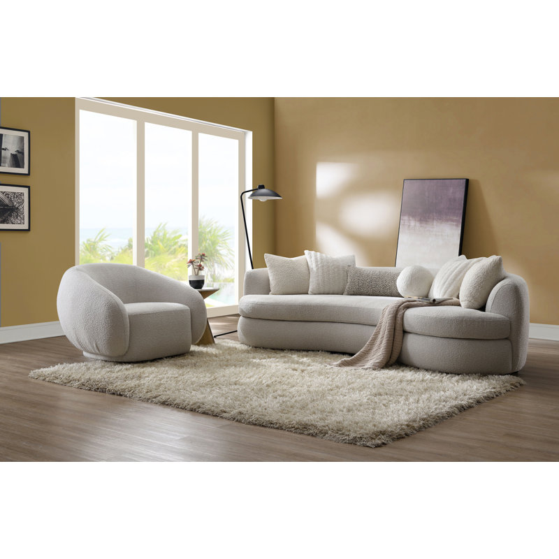 Canapé avec 6 coussins beige Boucle