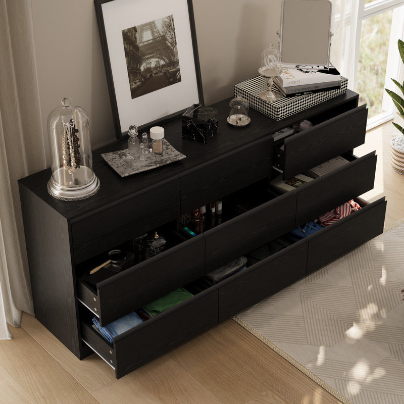 70.87w Dresser With 9 Drawers, Large Modern Chest Of Drawers With Deep Drawers, Black