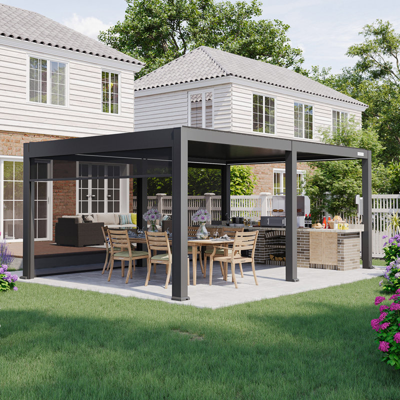 Flexpatio 20 Ft. W X 13 Ft. D Power+ Pro Motorized Pergola Outdoor Louvered Pergola With 3-Side Motorized Roller Shades