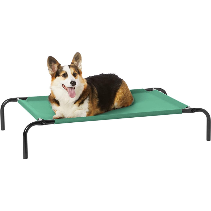 Lit pour chien surélevé Cooling avec structure en métal, moyen, 43 x 26 x 7,5 pouces, gris, Vert / noir