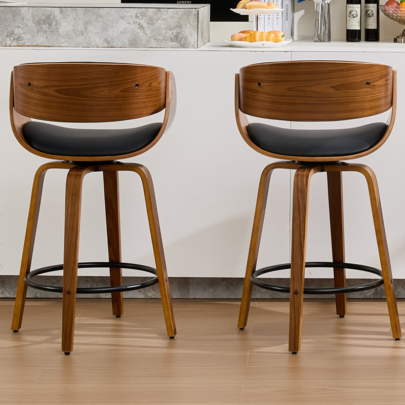 Modern Faux Leather Upholstered 30'' Swivel Bar Stools, Black, Bar Stool (30" Seat Height)