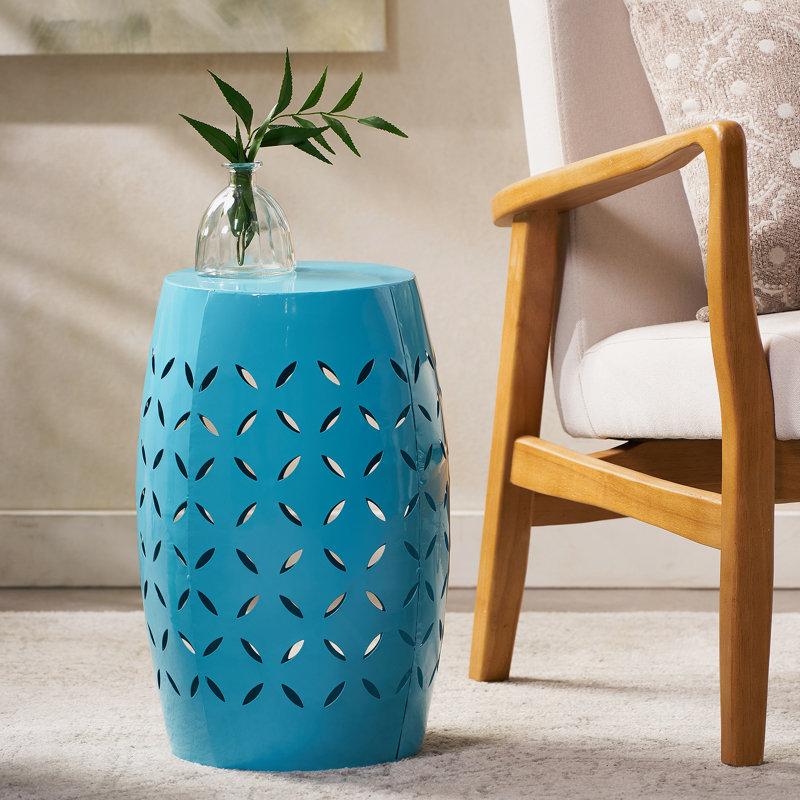 12" Accent Side Table, Cylindrical Design End Table For Living Room, Family Room, Or Entryway, Industrial Style,Coffee Side Tables For Indoor Outdoor, Blue Color