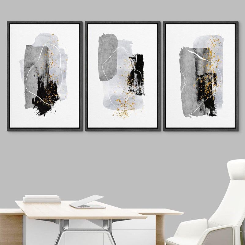Œuvre d'art moderne Mid-Century, H 24 po x l 48 po, Noir