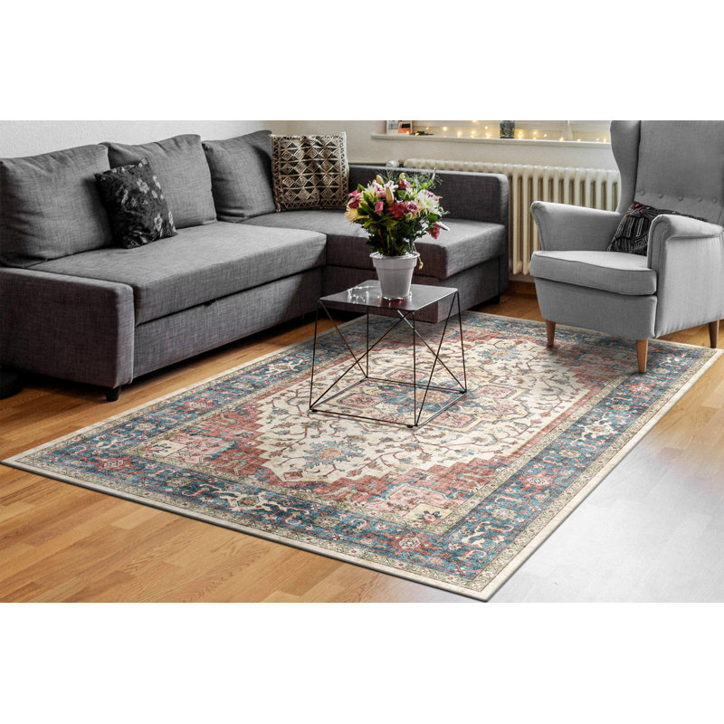 ELISE 2,6 x 7,6 6302-351 rouge / bleu / beige, Tapis de couloir 2 pi 6 po x 7 pi 6 po