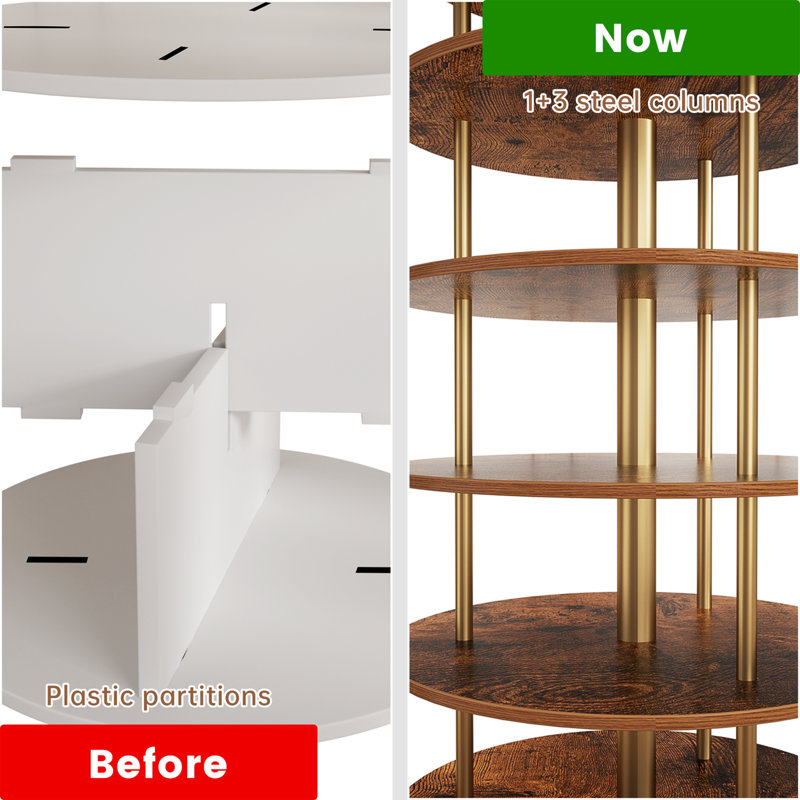 8-Tier 360°Revolving Shoe Storage Rotating Lazy Shoe Rack Entryway Bedroom Hallway, Brown Wood