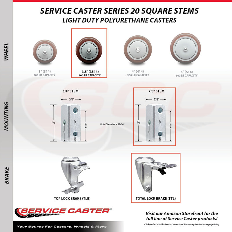 Square Stem Caster, Maroon