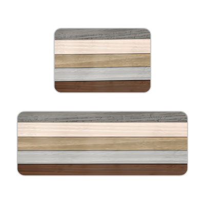 Multicolor Wood Stripe Home Decor Kitchen Floor Mats 2 Pack