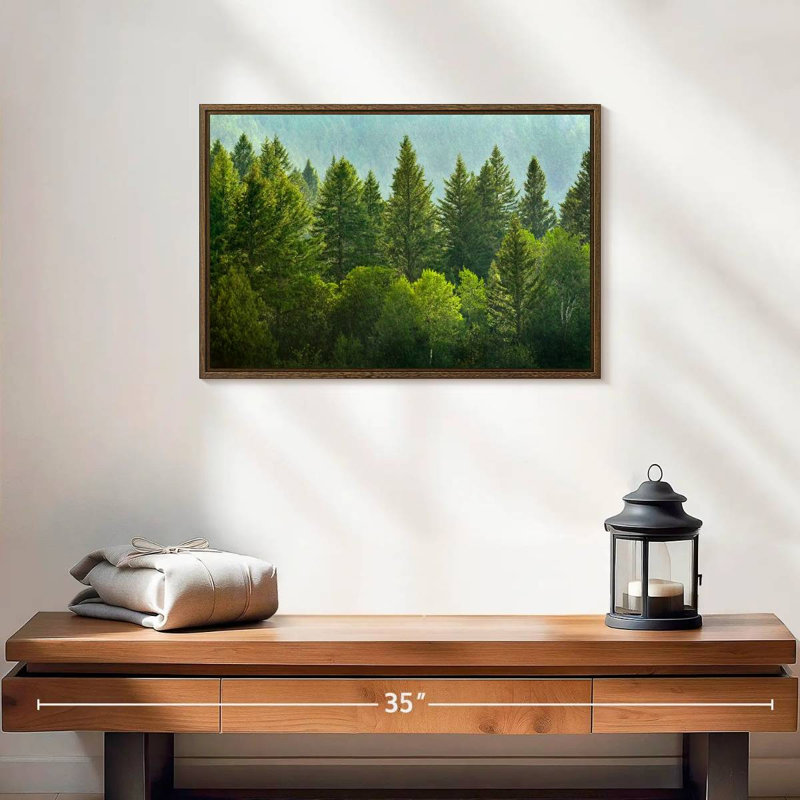 Lush Green Pine Trees, 19" X 13", Floating Frame Walnut
