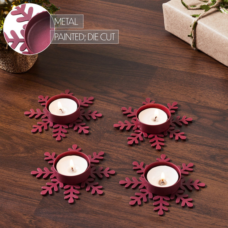 Festive Finds Tealight Holder Snowflake Set of 4 0.6x4.13x4.13, Burgundy