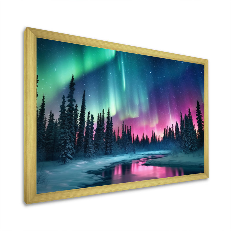 Northern Lights In Alaska II - Alaska, art mural, H 24 po x l 32 po x P 1 po, Cadre doré simple